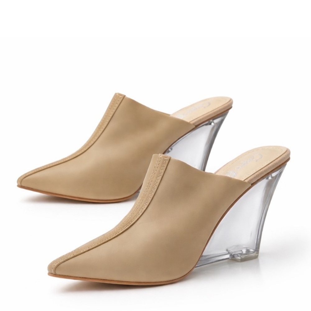 Nude Wedges with Clear Heel